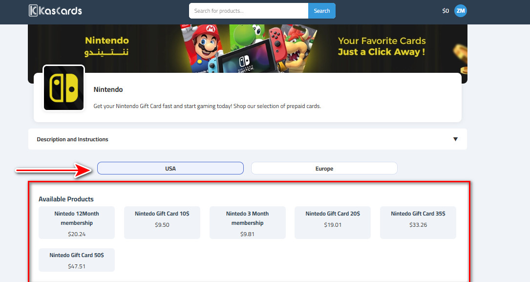 How to buy Nintendo cards from kascards